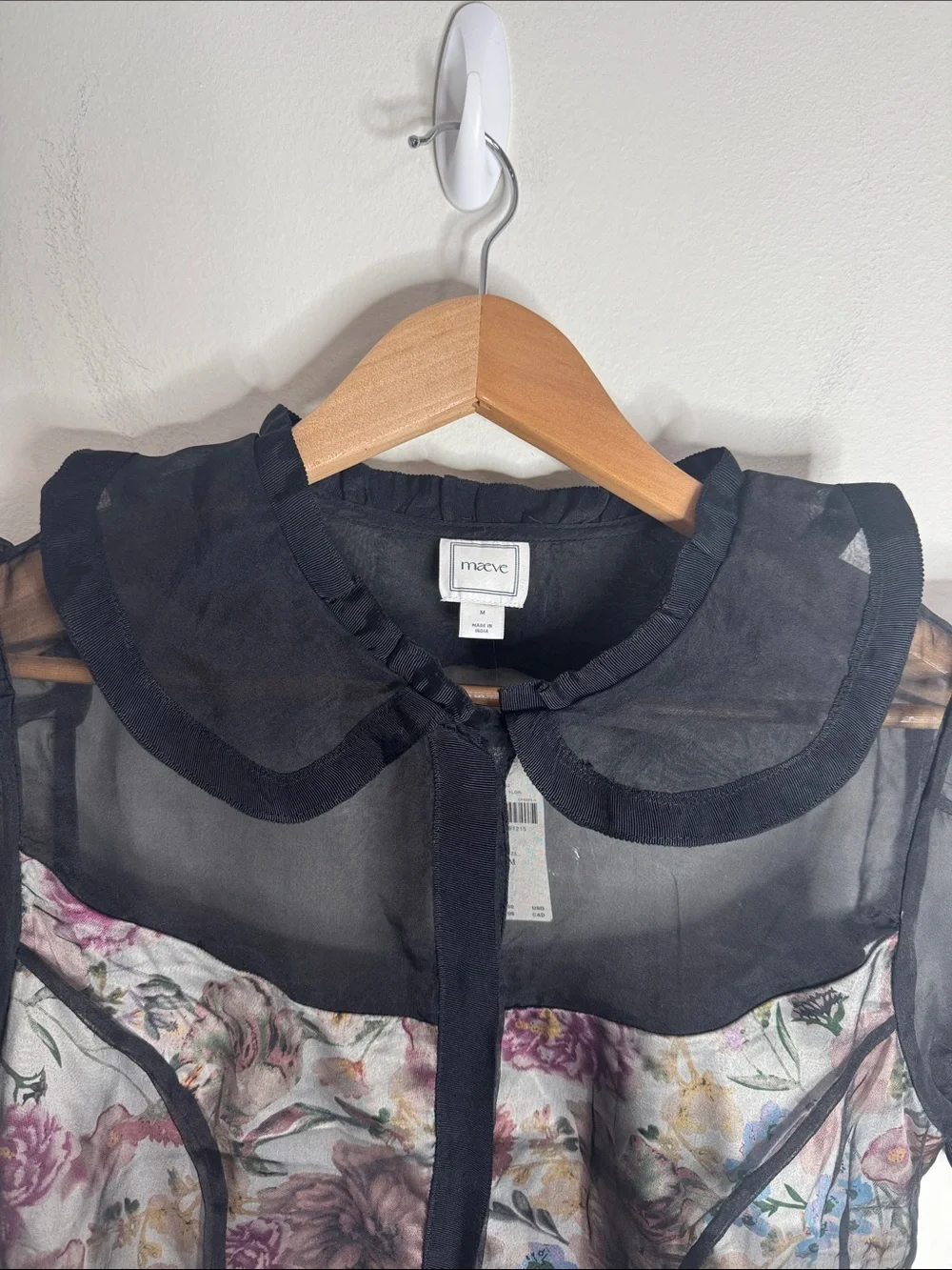 Anthropologie Maeve Organza Sheer  Button-Down Top Lined Floral Print Corset M